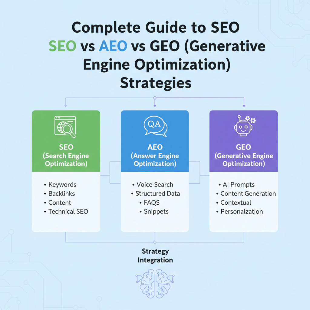 Complete Guide to SEO vs AEO vs GEO Strategies